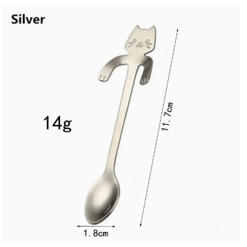 Stainless Steel Coffee Spoon Lovely Cute Cat Shape Teaspoon Dessert Snack Scoop Ice Cream Mini Spoons Tableware Kitchen Tools