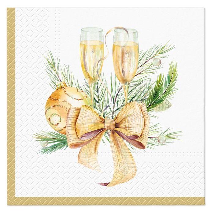 20 serviettes en papier 33 x 33 cm Coupe de champagne noel fete
