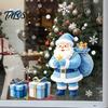 Christmas Window Clings Tree/Santa Claus Clings, Blue PVC Waterproof Static Glass Stickers, Decorative Film for Windows Winter Wall Decals Holiday