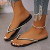 Fashion Summer Beach Pearl Decor Flip Flops Women Fashion Black Flat Clip Toe Slippers Female Plus Size Non Slip Pu Leather Slides Mujer