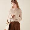 TUHUANG Women's Pure Wool Striped Colorblock Half-High Collar Sweater