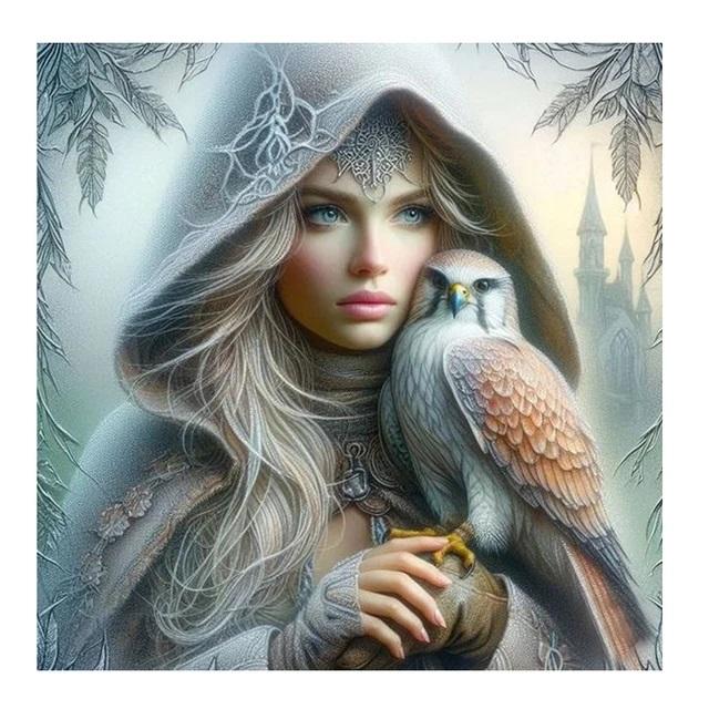 

DIY Алмазная картина Новый 2024 Набор для вышивки крестом Готический стиль Женщина и попугай Мозаика Алмазная вышивка Домашнее украшение round 30x30cm красный