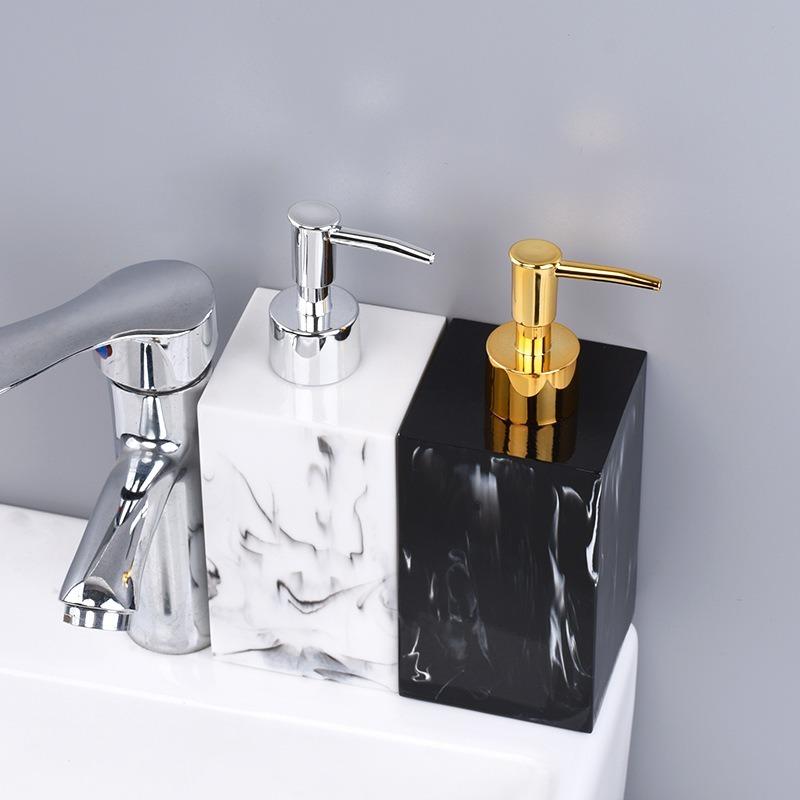 Marble Pattern Resin Dispenser Bottle Press Type Empty Refill Vial Liquid Soap Shampoo Lotion Container For Household Storage