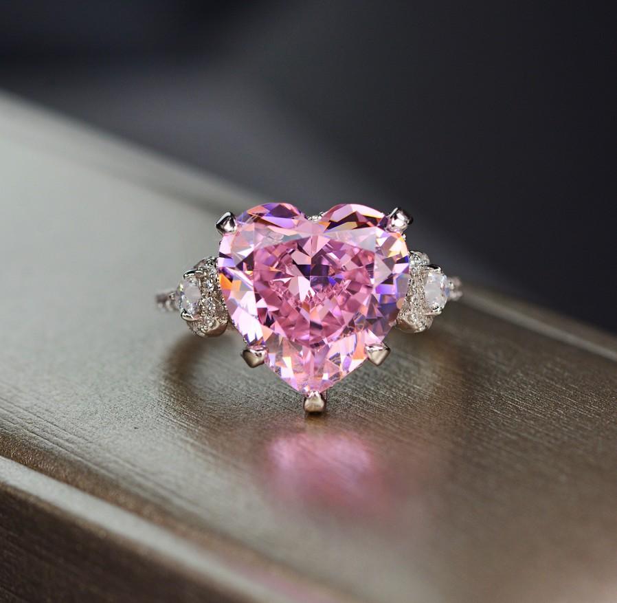 Gica Gema High Carbon Diamond Rings 925 Sterling Silver 12*12mm Heart Pink Gemstone Unique Design Romantic Fine Finger Jewelry Wedding Party Gifts