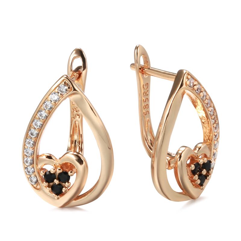 

New Rose Gold Heart Drop Earrings Unusual Creative Micro-Wax Inlay Natural Zircon Earrings Women Fashion Jewelry Gift