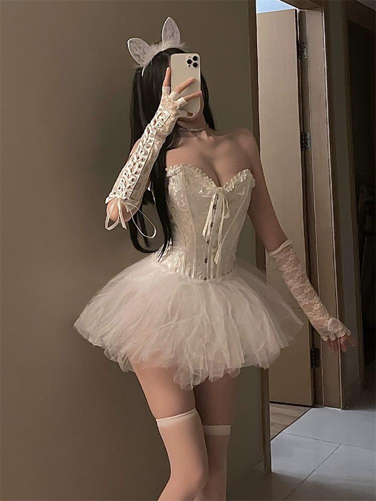 Naughty Maid Lolita Cosplay Cute Sexy Erotic Kawaii Outfit Club Costume Black White Women Uniform Dress Cute Bowknot Costumes