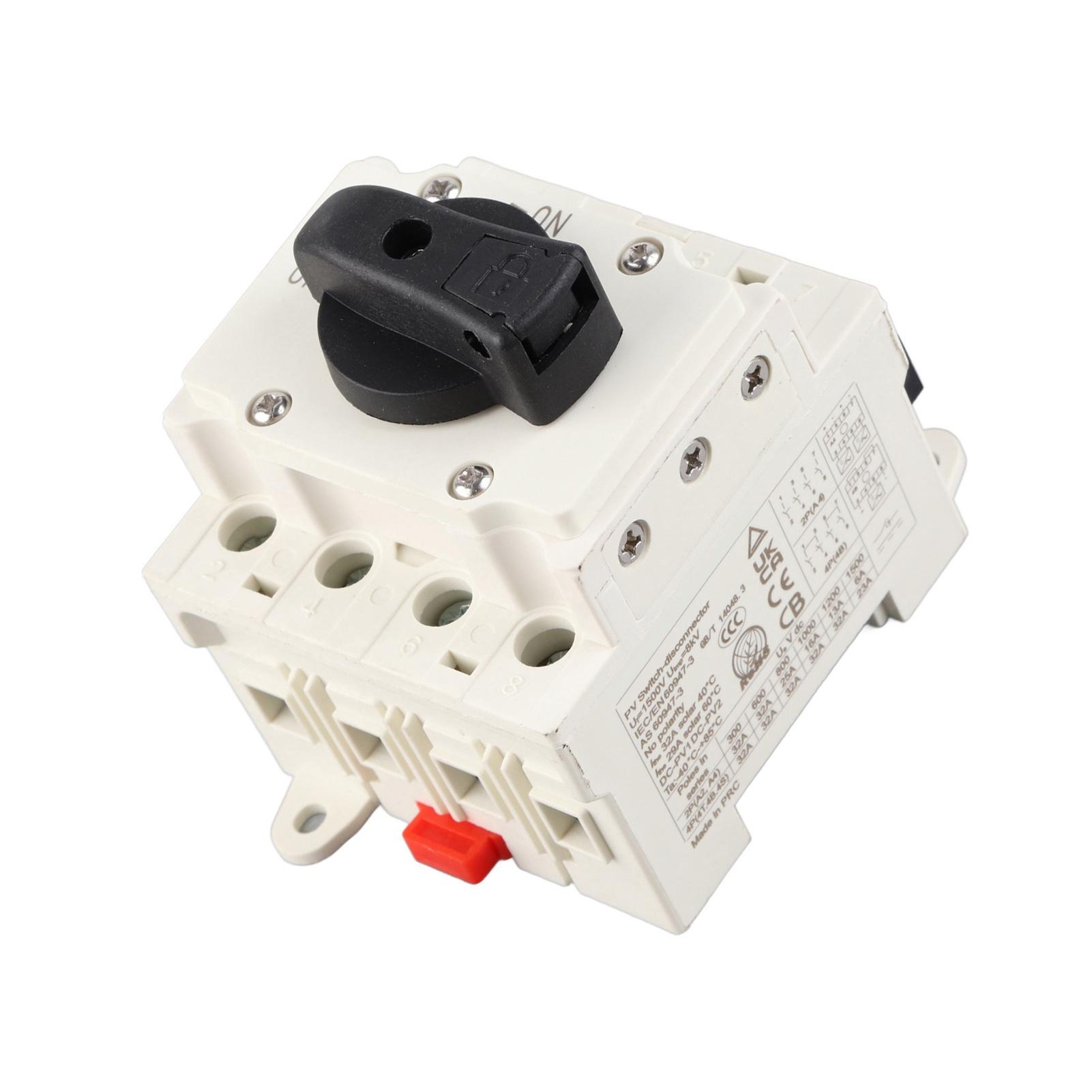 

DC Solar Disconnect Switch 32A Flexible PC Flame Retardant Housing Photovoltaic Circuit Isolator 1000V