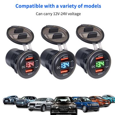QC3.0 Çift USB 12V 24V 3.1A Araç Şarj Adaptörü Voltmetre Ile Hızlı Şarj Soketi Güç Çıkışı Araba Tekne Deniz Motosiklet için LED Dijital Ekran