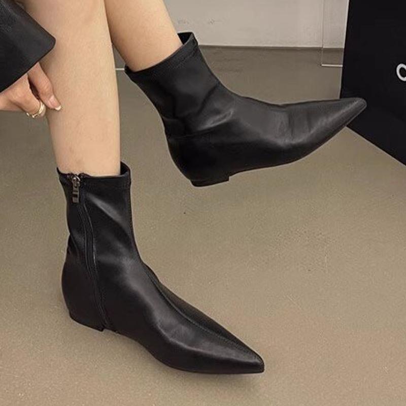 Fashion Pointed Toe Women's Ankle Boots Flats Designer New Dress Shoes Fashion Autumn Woman Botas 2025 Casaul Goth Chelsea Boots Mujer