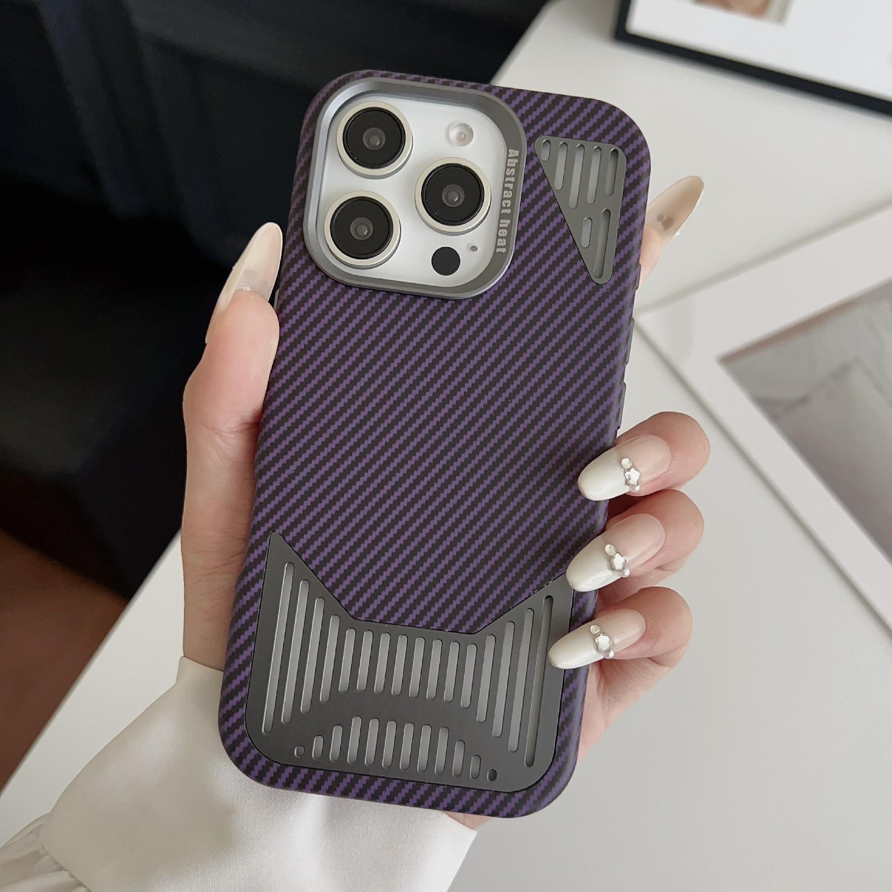 

Для чехла iPhone 16 Pro Max, совместимого с MagSafe, из алюминиевого сплава, с теплоотводом, кожаная задняя крышка для телефона Dark Purple