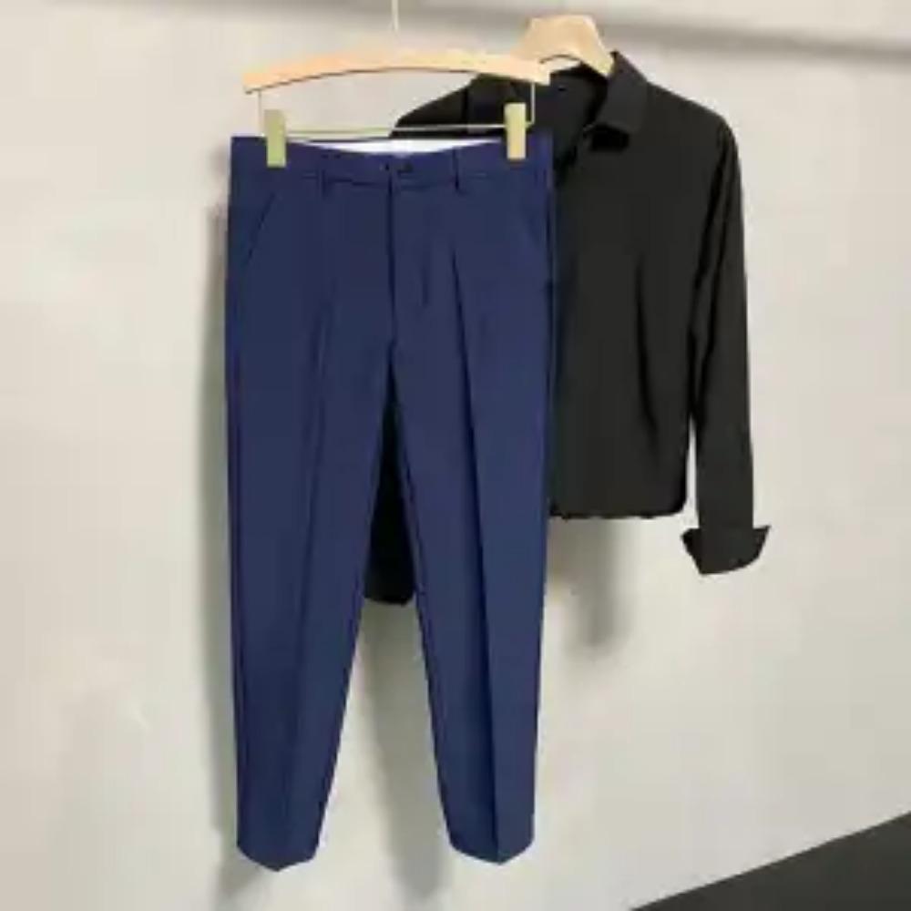 Spring and Autumn Men's Solid Color Slim Fit Small Suit Pants Straight Tube Loose Relaxed Fashion Elegant Commuter Suit Pan