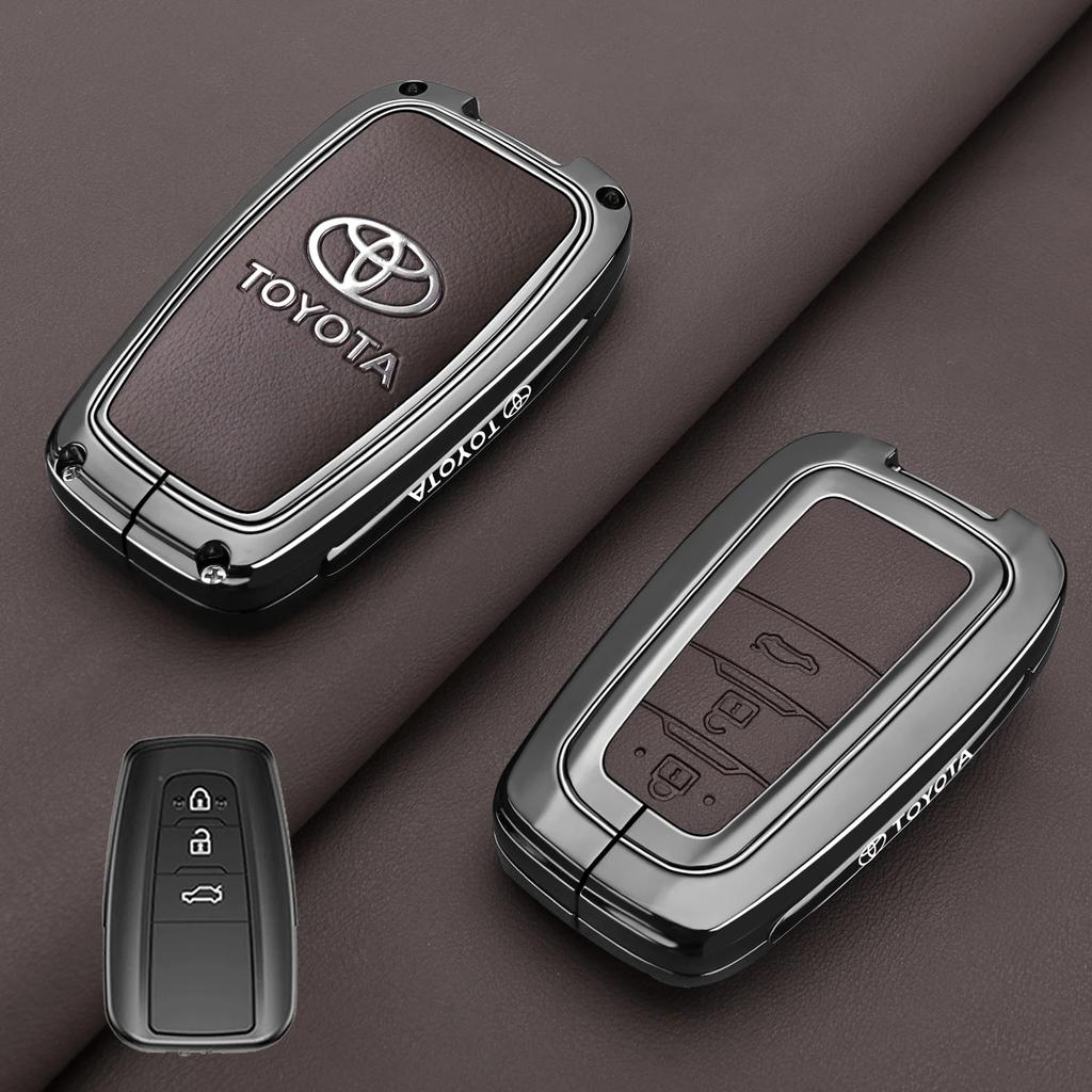 Zinc Alloy Leather Car Key Case Cover Shell for Toyota CHR Hilux Fortuner Land Cruiser 200 Camry Corolla Crown RAV4 Highland