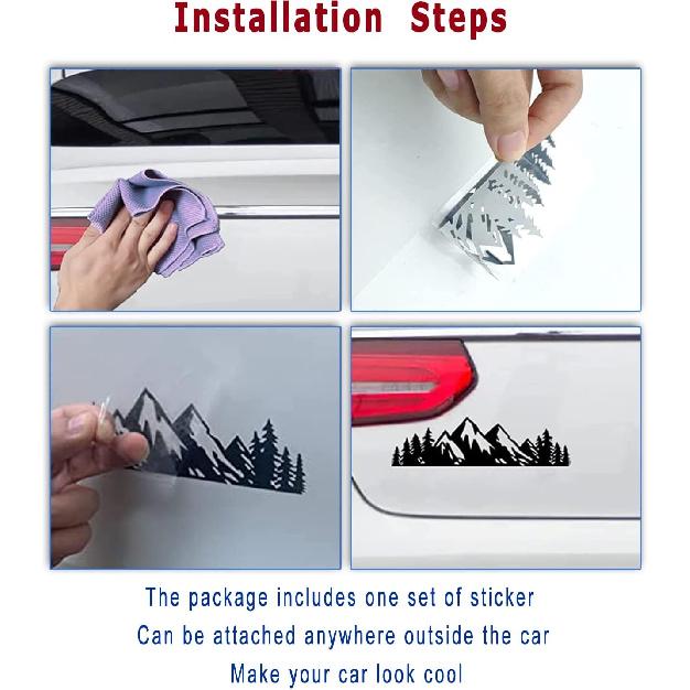 BGGTMO Mounta License Plate Frame- Black Aluminum Car Tag Cover Holder With Stainless Steel Screws Caps, Snow Mountain Tree Decal Sticker, 1 Pack 2