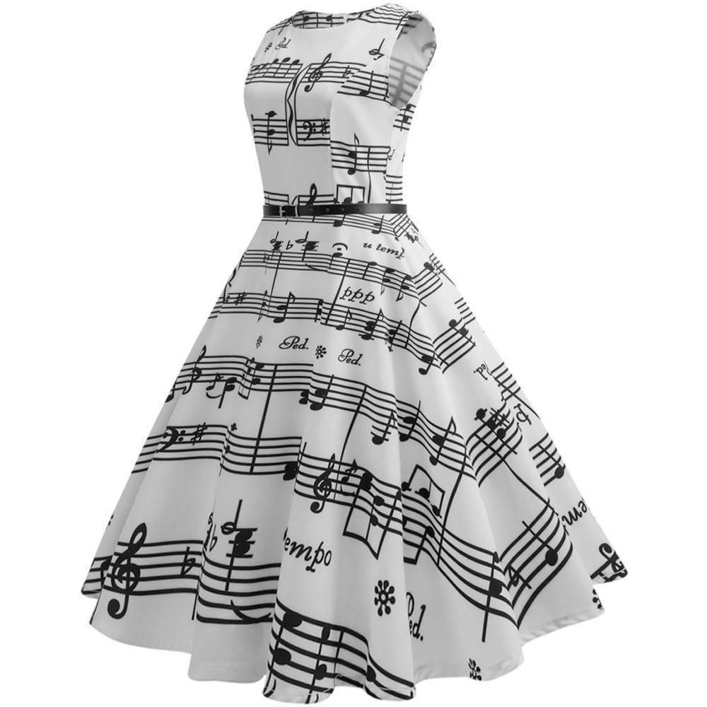 Women Vintage Printing Bodycon Sleeveless Casual Dress Evening Party Swing Prom