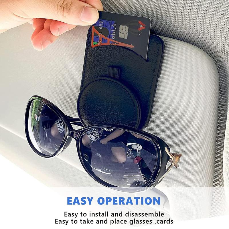 Sunglass Holder for Car Visor,Magnet Sunglasses Holder for car,Leather Car Sunglass Holder,Visor Sunglasses Clip with Storing Glasses Cards
