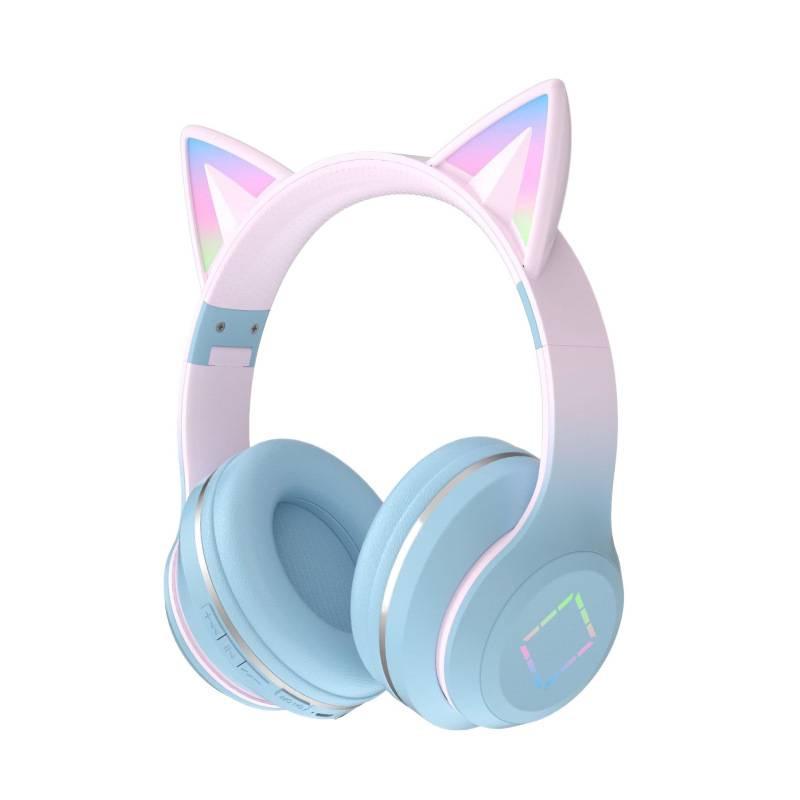 Cuffie Bluetooth Over-Ear con Orecchie da Gatto e Colore Degradé, Lunga Durata della Batteria