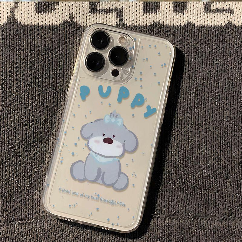 Blue-Black Puppy Cartoon Transparent Soft Phone Case for Apple 14/15/16 Pro/17/17 Pro Max