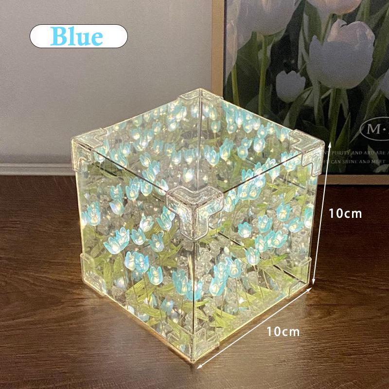 20pcs Flower DIY Tulip Mirrror Pink/Blue/Purple String Light Square Shape 3D Night Light Creative Birthday Handmade Lamp