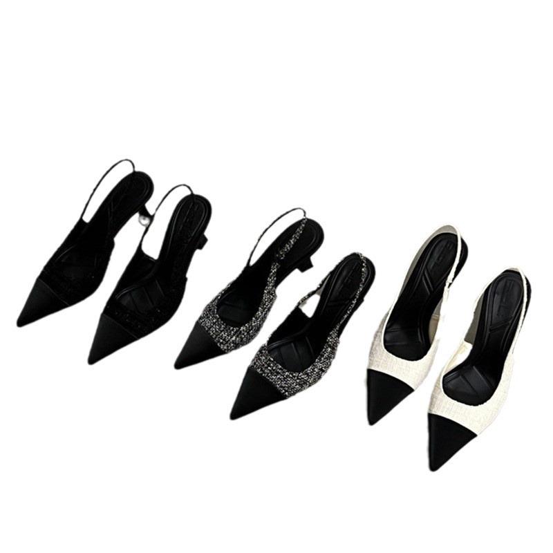 Baotou Sandals Women's Summer Skirt Small Fragrant Rear Strap Pointed Head Shallow Mouth Stiletto High Heels