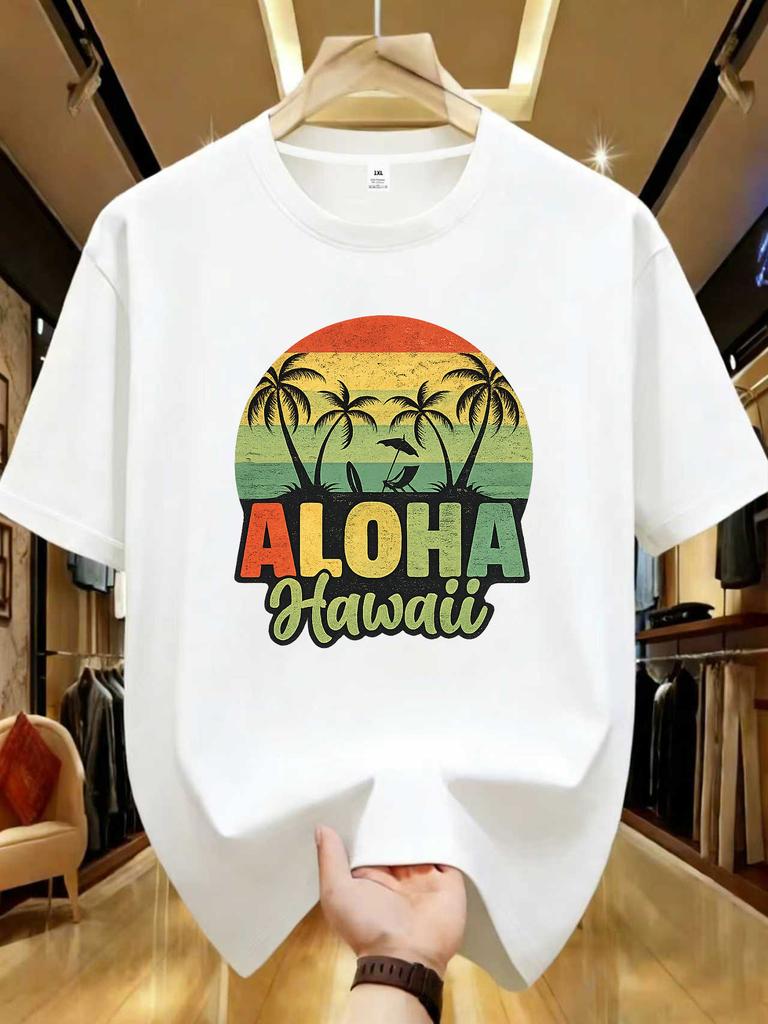 Wzm105123hawaii Print Plus Size Unisexs Round Neck Summer Casual Short Sleeved Street Fashion Versatile Tshirt