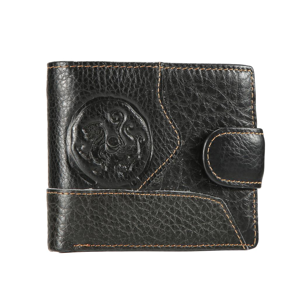 Vintage Echte Leder Herren Geldbörse Tiger Prägung Bifold Münzfach Retro Rindsleder Kartenhalter Große Kapazität Kurze Geldbörse