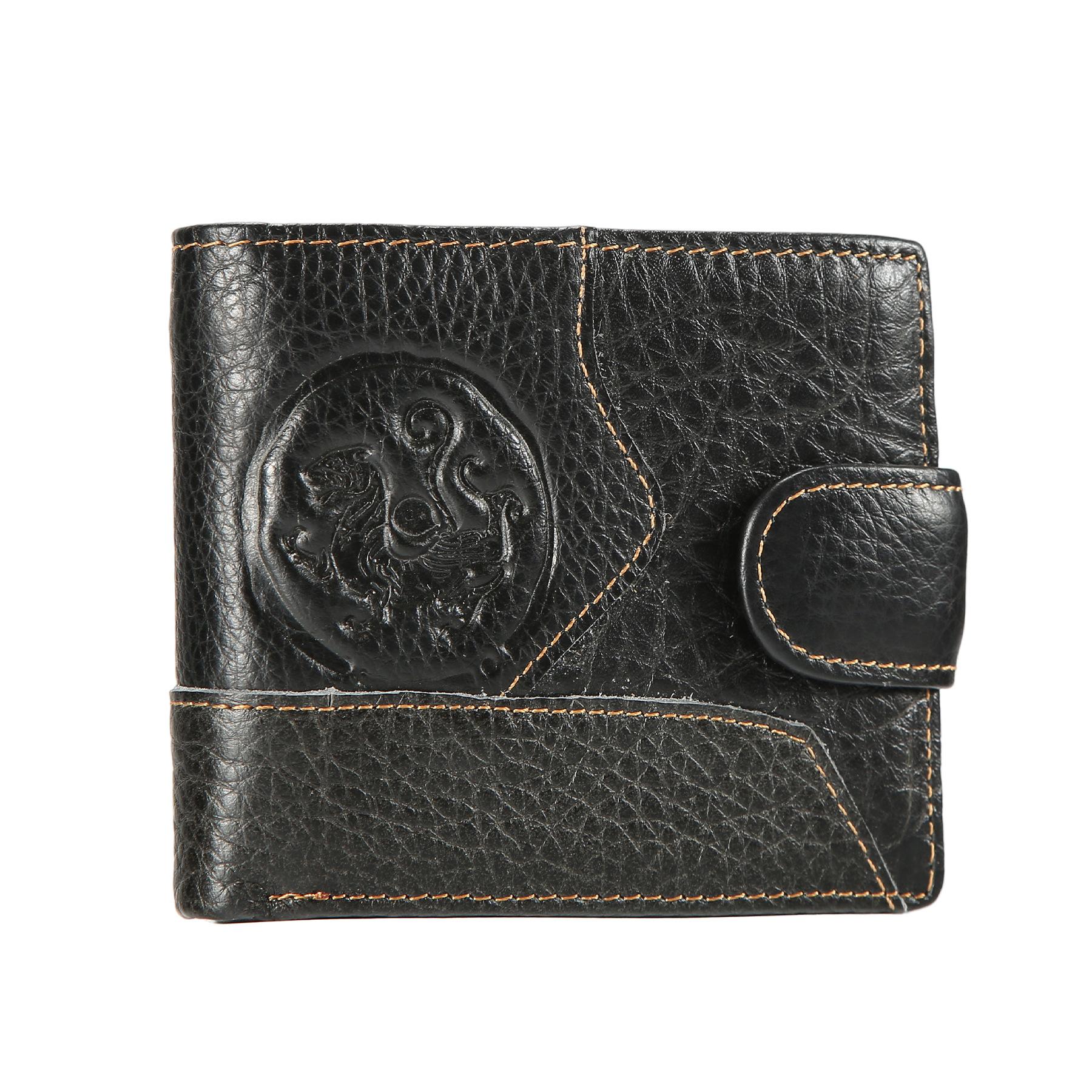 

Vintage Genuine Leather Mens Wallet Tiger Embossed Bifold Coin Purse Retro Cowhide Card Holder Large Capacity Short Wallet чёрный
