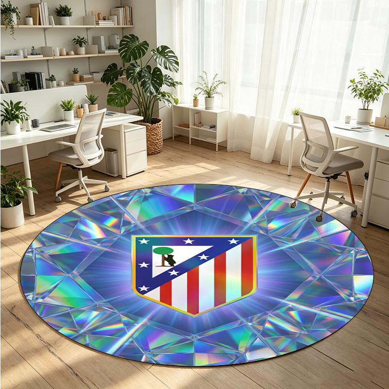 Atletico Madrid Printed Round Crystal Velvet Rug Soft Non Slip Floor Carpet For Bedroom Holiday Gift