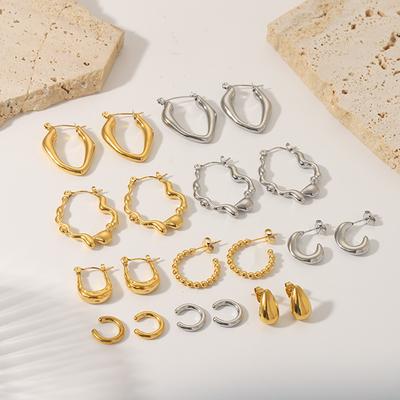 Boucles d'Oreilles Créoles en Acier Inoxydable Couleur Or Goutte d'Eau Clous d'Oreille Pour Femmes