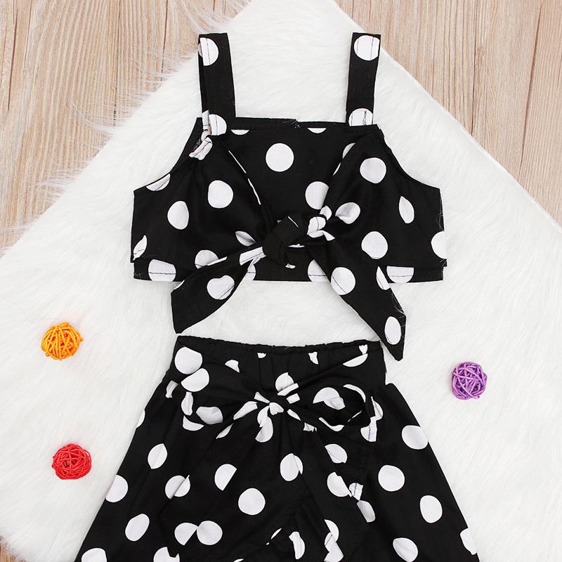 Baby Girl Summer Long Skirt Outfit Sleeveless Sling Polka Dot Tops Boho Skirt 2Pcs Set