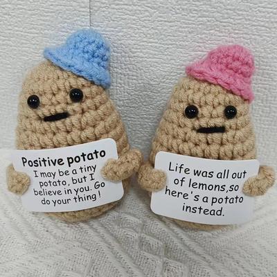 Funny Positive Energy Potato Hug Pocket Hand-Stitched Handmade Plush Wool Knitting Doll With Card Home Room Christams Decor Gift
