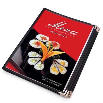 Foldable PVC Transparent Menu Cover Metal Corners Reusable Menus Price Display Book Double Panels Protective