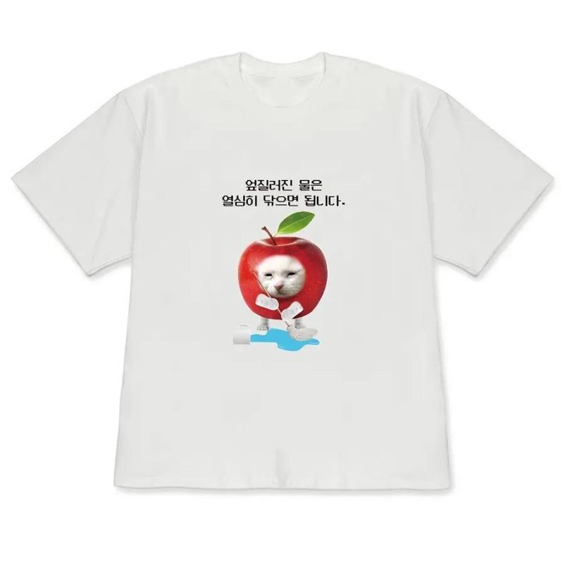 

2026 Popular Spring and Summer WomenS Loose ShortSleeve TShirt with A Quirky Apple Cat Print Perfect for Casual Daily Wear F S