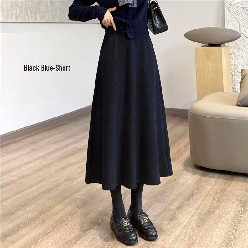 Elegant Minimalist High-Waisted Wool Umbrella Skirt - Flattering Warm Winter Midi, Available In Two Lengths