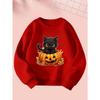 Cute Halloween Girl Creative Little Cat Resting on a Pumpkin Print Sweatshirt - Comfortable Long-Sleeve Round Neck for Autumn And Winter