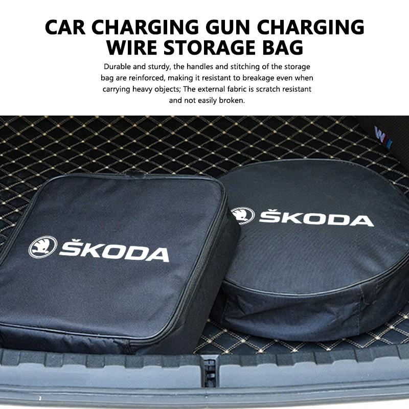 Auto-Logo Kabeltasche Lade-Gun Aufbewahrungstasche Wasserdichter Kabelorganizer Für Skoda VRS Superb Yeti Octavia Enyaq Rapid Karoq fxdj44