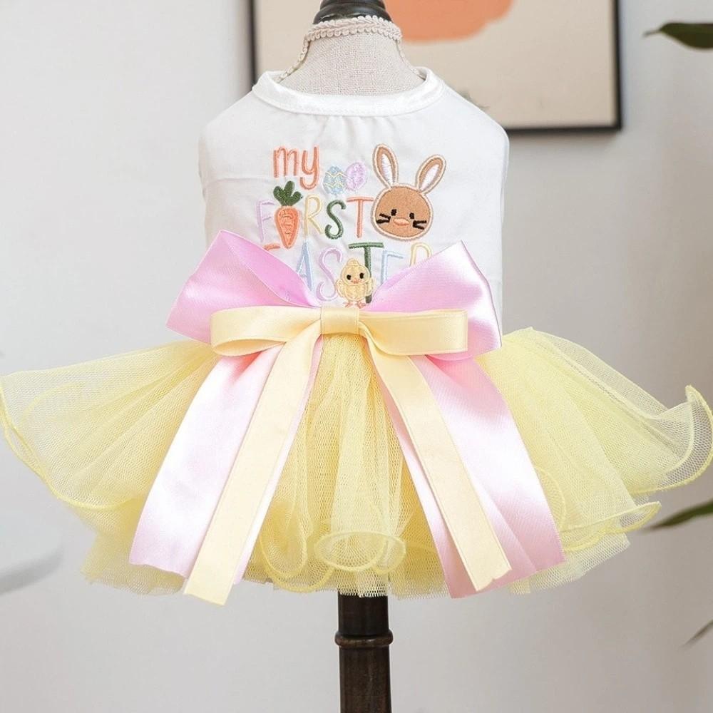 Rabbit Pattern Easter Dog Puffy Skirt Soft Dogs Mesh Fluffy Skirt Pet Princess Dress  Easter Sunday