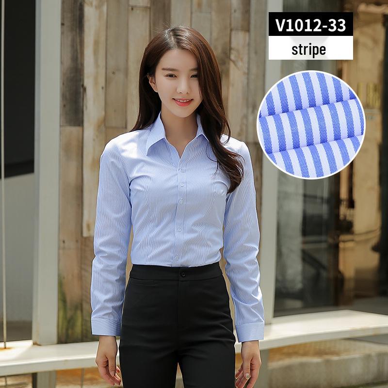Women's 2025 Long-Sleeved White V-Neck Cotton Shirt - Slim Fit Professional Wear