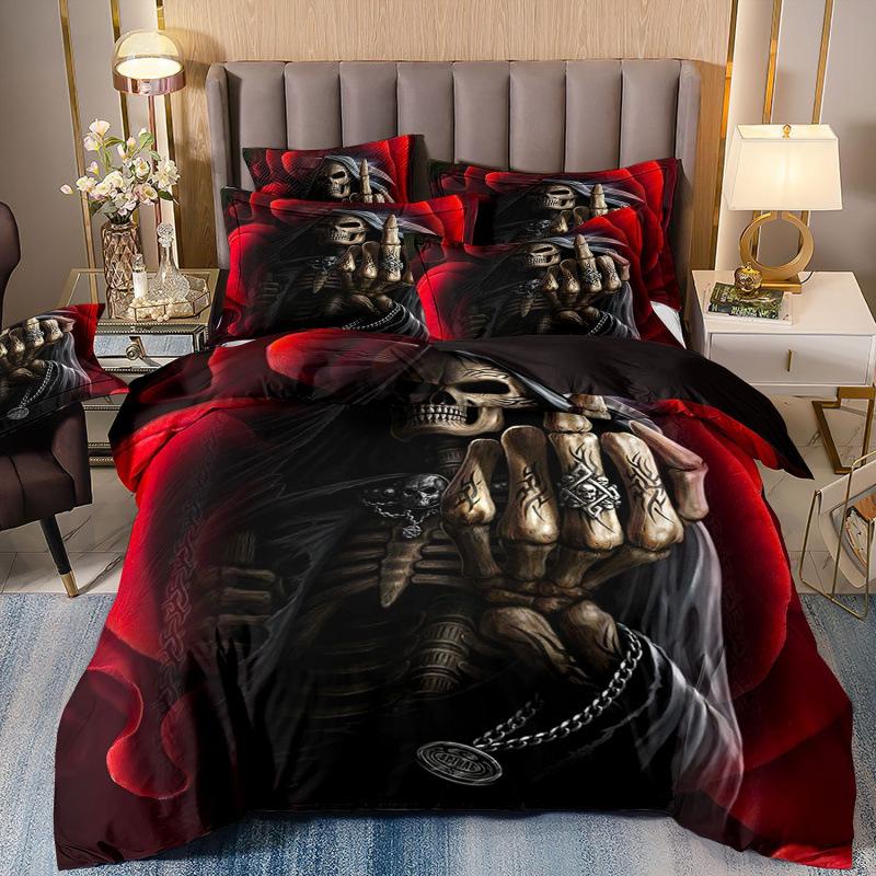 Set de trei piese 3D Textile de casă Lenjerie de pat Schelet Femeie frumoasă Imprimeu Husă de pilotă Cearșaf