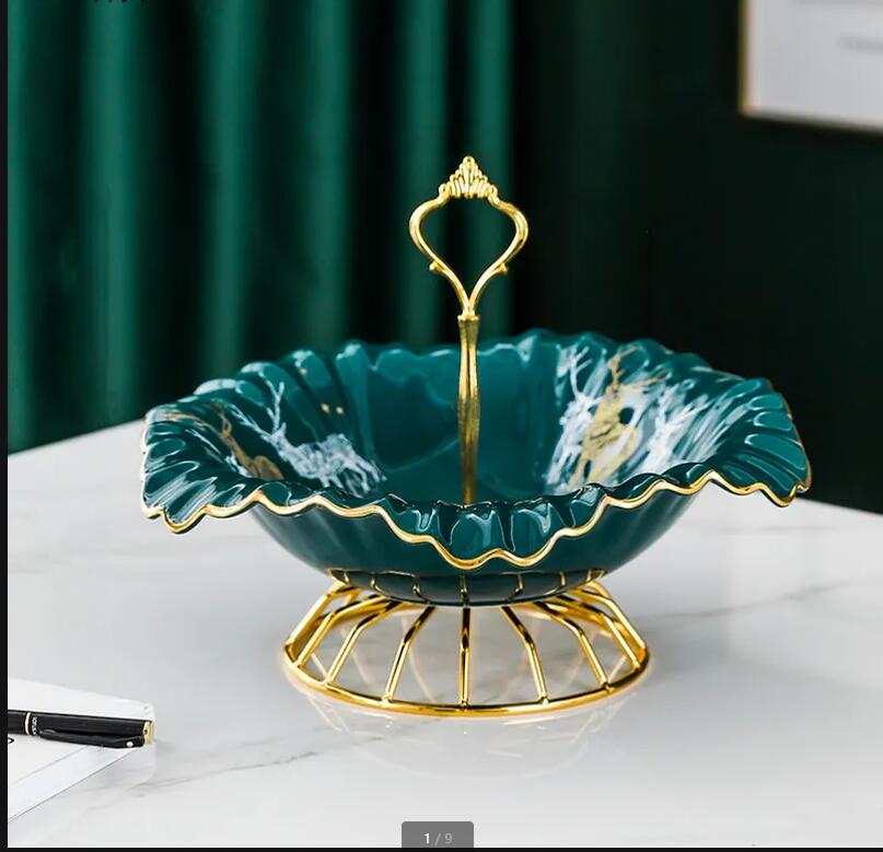 Wrought Iron Ceramic Plate Fruit Plates Candy Snack Tray Salad Bowl Dish Dessert Dim Sum Cake Stand