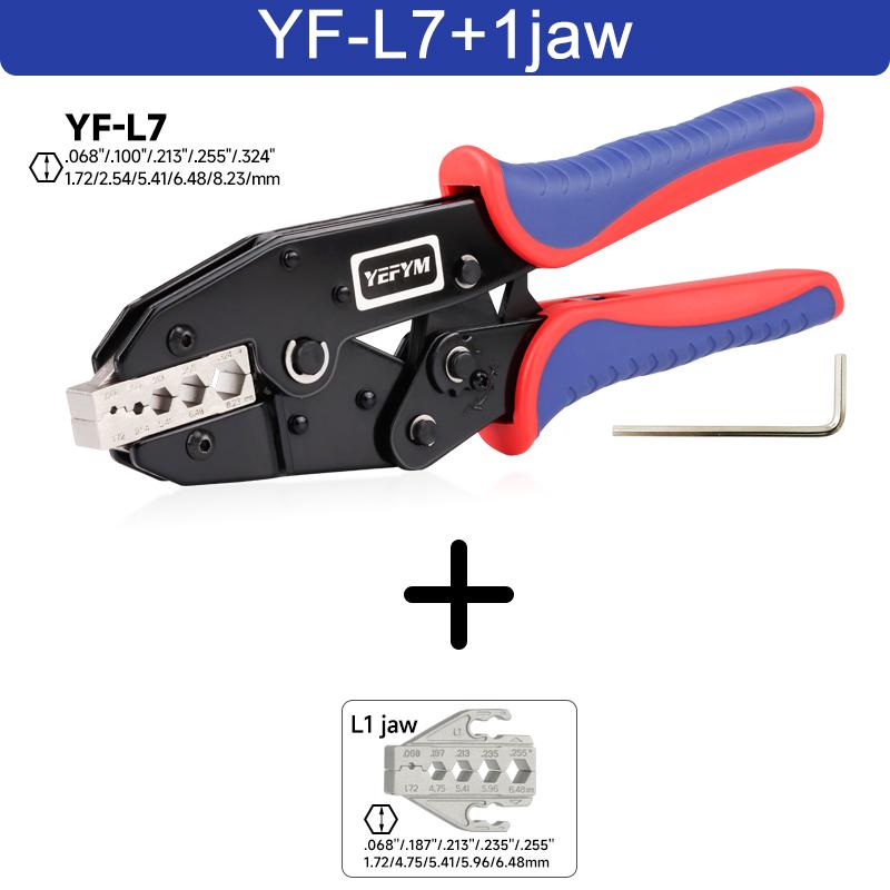 YF-L7 Hand-Powered Coaxial Ratchet Crimp Kit with 6 Replaceable Jaws Customizable Tool Sets for RG Cable RF Connectors