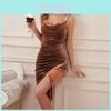 Summer Velvet Slip Dress With Pleated Design For Elegant Evening Wear