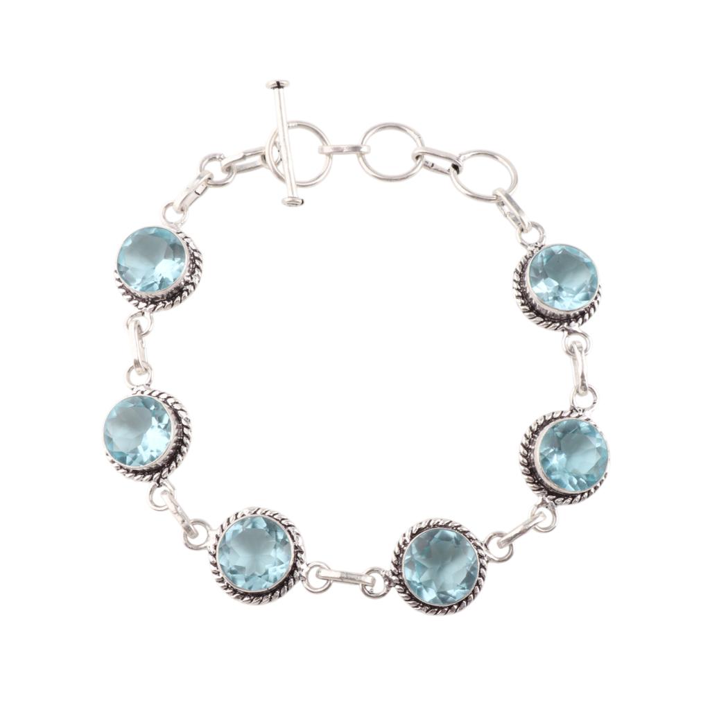 Sky Blue Topaz Gemstone 925 Sterling Silver Handmade Jewelry Boho Bracelet 7-9" RB-16-10