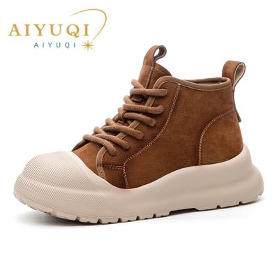 Mode AIYUQI Damen-Sneakers Retro 2024 Neu Echtes Leder Riemchen Damen Ballerinas High Top Plateau Damen Freizeitschuhe
