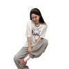 Women's Spring and Summer Niche with Round Neck Cartoon Printed Design Loose with Short Sleeve T-shirt Top