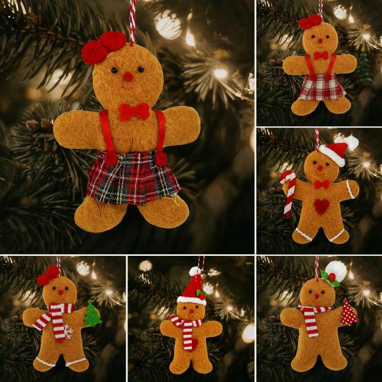 6 Pcs Gingerbread Man Ornaments Fabric Gingerbread Figurine Christmas Tree Decorations for Holiday Home Party Decor