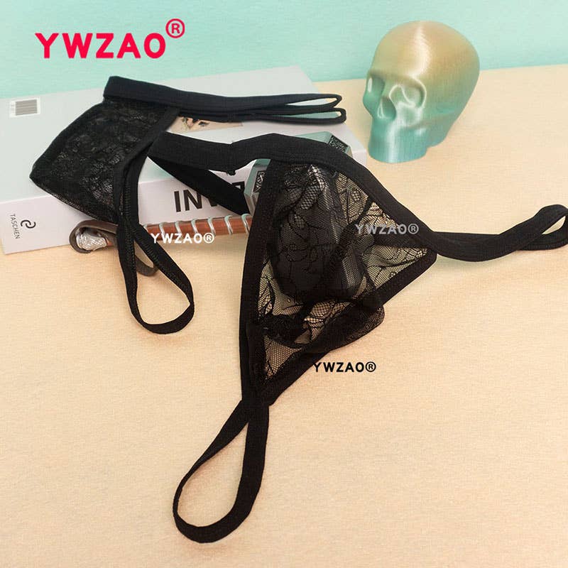 YWZAO Tapón Anal Insertable Ropa Interior Masculina Tanga Encaje Negro N12