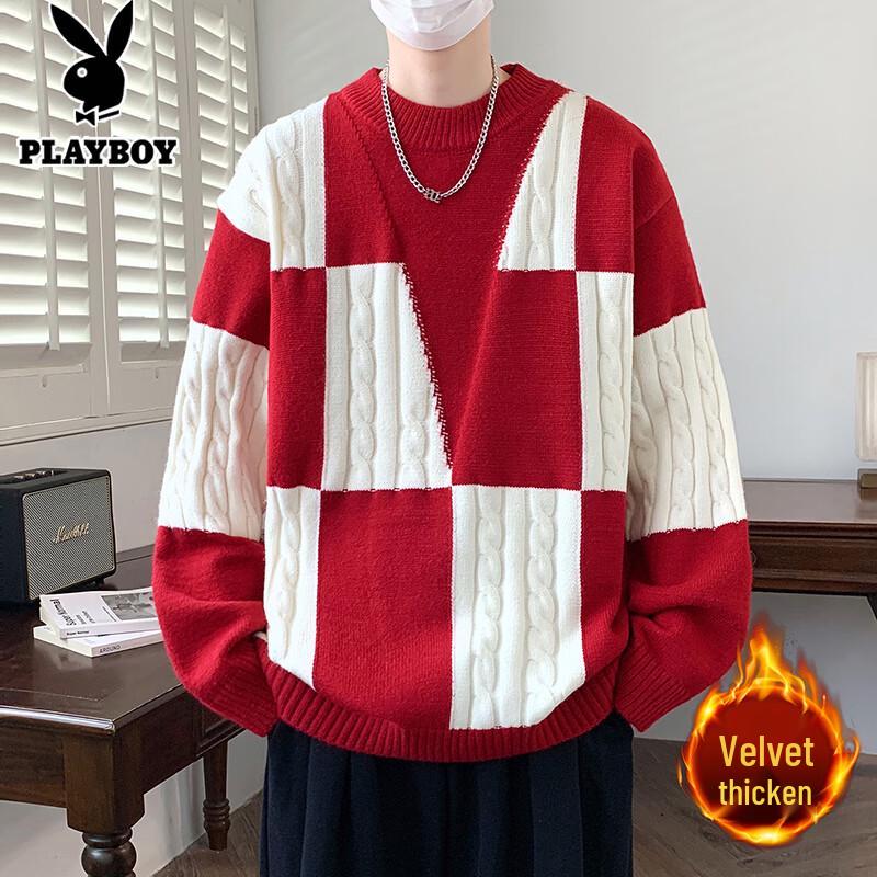 PLAYBOY Men's Cable Knit Round Neck Sweater