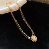 Super Sparkling Zircon Tiger Eye Stone Pearl Beaded Double Layer Clavicle Chain Retro Palace Style Necklace