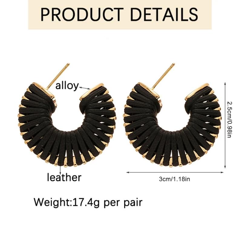 Vintage C Shaped Leather Studs Earrings for Women Comfortable Hoop Ear Accessories Maillard Style Party Jewelry Gift