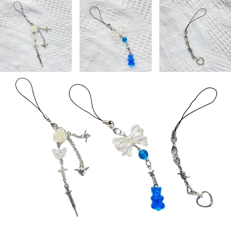 Lovely Rose Bowknot Heart Phone Charm Straps Car Keys Hanging Pendants Bag Decoration Lanyard Women Purse Accessories